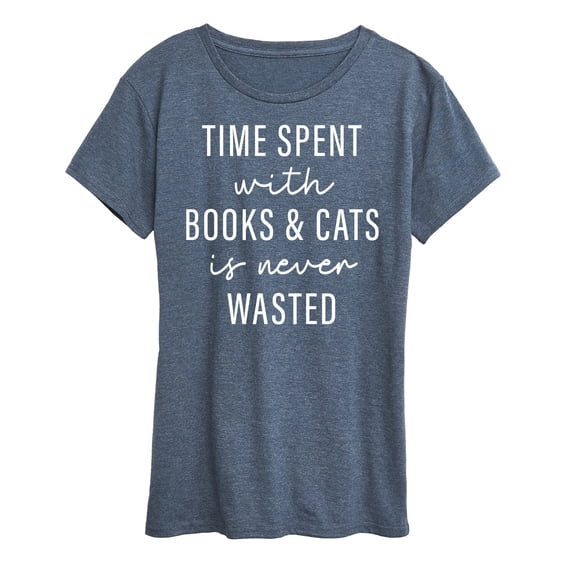 Instant Message - Time Spent With Books Cats - Women's Short Sleeve Graphic T-Shirt