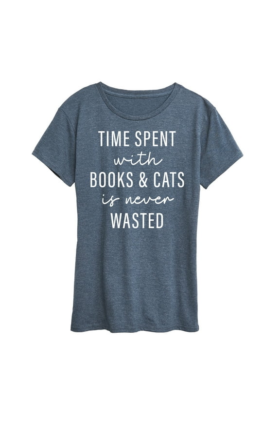 - Time Spent With Books Cats - Women's Short Sleeve Graphic T-Shirt