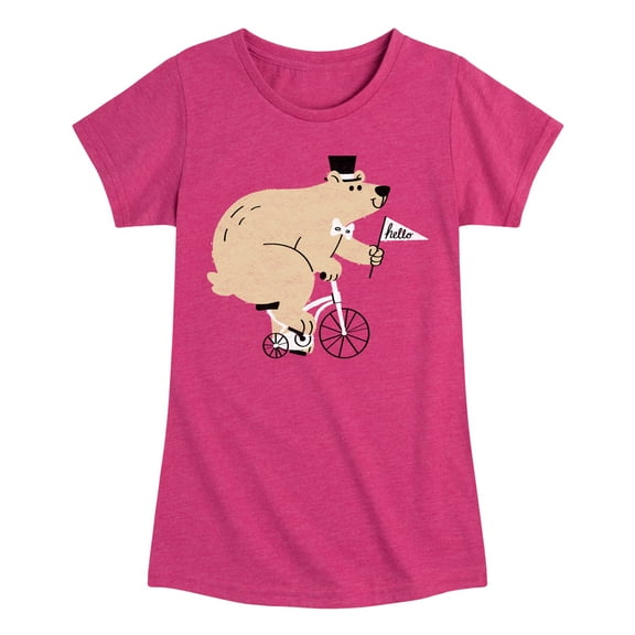 Instant Message - Top Hat Bear On A Bicycle - Toddler & Youth Girls Short Sleeve Graphic T-Shirt