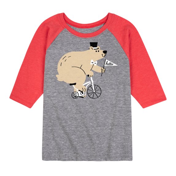 Instant Message - Top Hat Bear On A Bicycle - Toddler & Youth Raglan Graphic T-Shirt