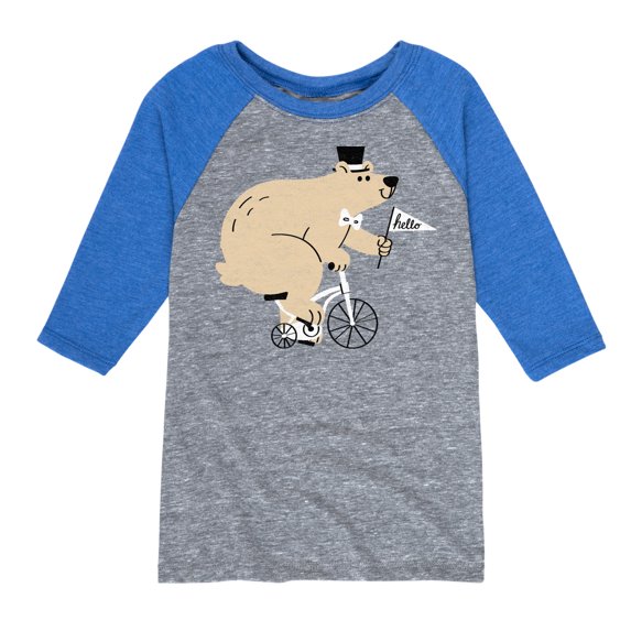 Instant Message - Top Hat Bear On A Bicycle - Toddler & Youth Raglan Graphic T-Shirt