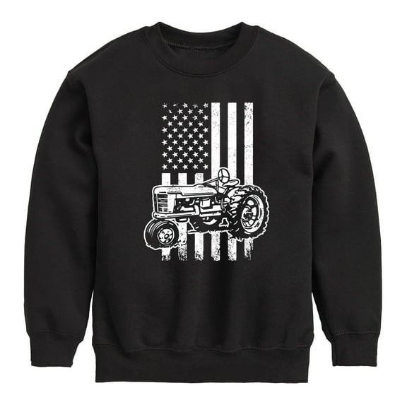 Instant Message - Tractor American Flag - Toddler & Youth Crewneck Fleece Sweatshirt