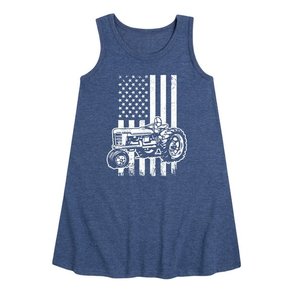 Instant Message - Tractor American Flag - Toddler & Youth Girls A-line Dress