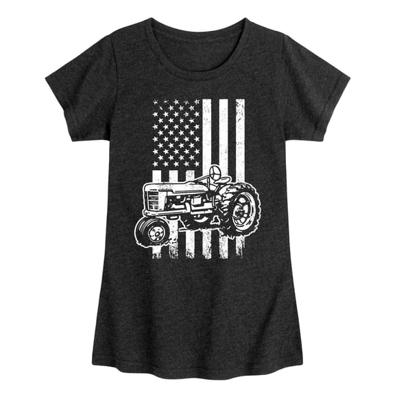 Instant Message - Tractor American Flag - Toddler & Youth Girls Short Sleeve Graphic T-Shirt