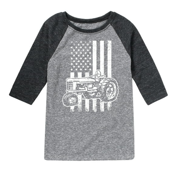 Instant Message - Tractor American Flag - Toddler & Youth Raglan Graphic T-Shirt