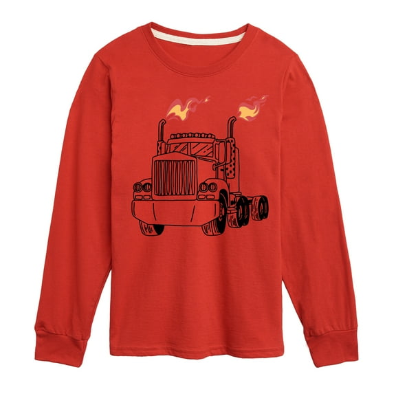 Instant Message - Transportation - 18-Wheeler Flames - Toddler & Youth Long Sleeve Graphic T-Shirt