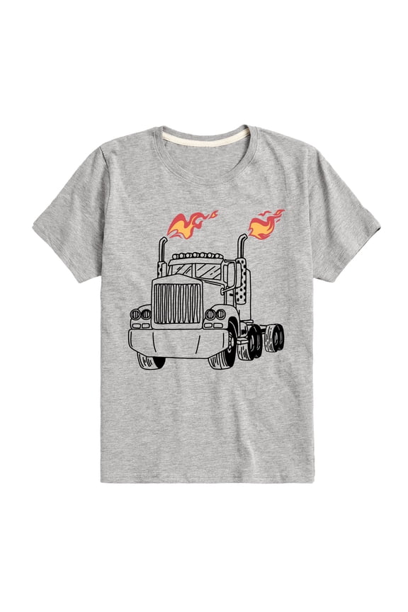 - Transportation - 18-Wheeler Flames - Toddler & Youth Short Sleeve T-Shirt