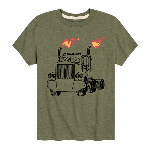 Instant Message - Transportation - 18-Wheeler Flames - Toddler & Youth Short Sleeve T-Shirt