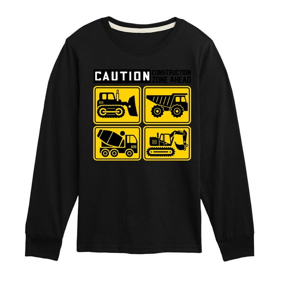 Instant Message - Transportation - Caution Construction Zone - Toddler & Youth Long Sleeve Graphic T-Shirt
