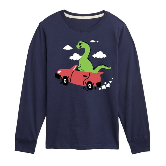 Instant Message - Transportation - Dino In A Flying Car - Toddler & Youth Long Sleeve Graphic T-Shirt
