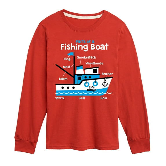 Instant Message - Transportation - Parts Of A Fishing Boat - Toddler & Youth Long Sleeve Graphic T-Shirt
