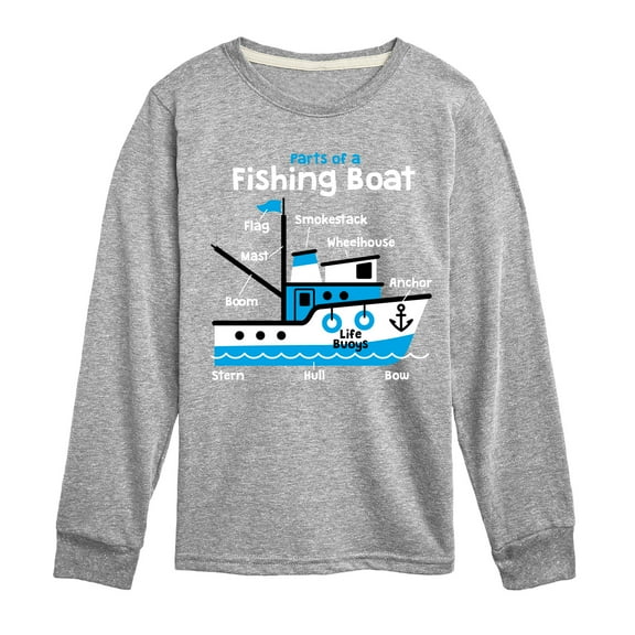 Instant Message - Transportation - Parts Of A Fishing Boat - Toddler & Youth Long Sleeve Graphic T-Shirt