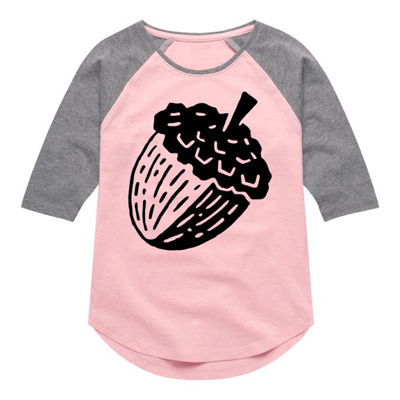 Instant Message - Tree And Acorn - Toddler & Youth Girls Raglan Graphic T-Shirt