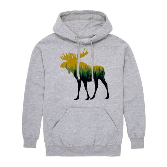 Instant Message - Tree Fill Moose - Adult Pullover Hooded Fleece Sweatshirt