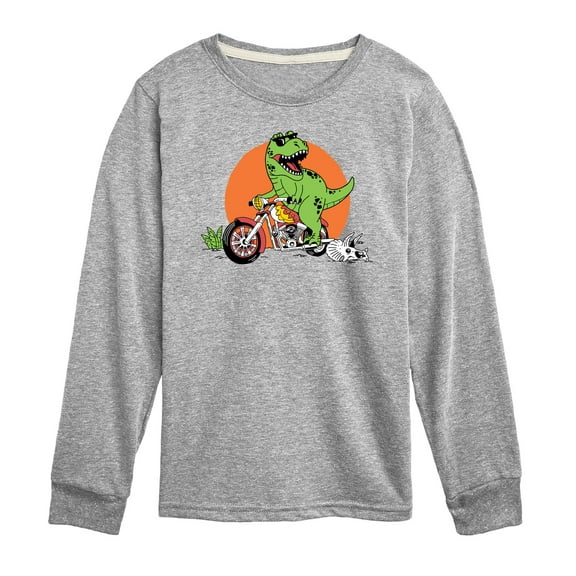 Instant Message - Trex Motorcycle - Toddler & Youth Long Sleeve Graphic T-Shirt