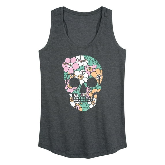 Instant Message - Tropical Floral Skull Graphic Racerback Tank