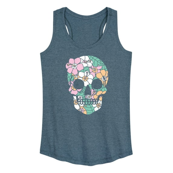Instant Message - Tropical Floral Skull Graphic Racerback Tank