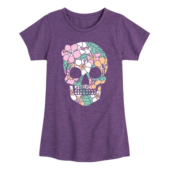 Instant Message - Tropical Floral Skull Fitted Short Sleeve Graphic T-Shirt