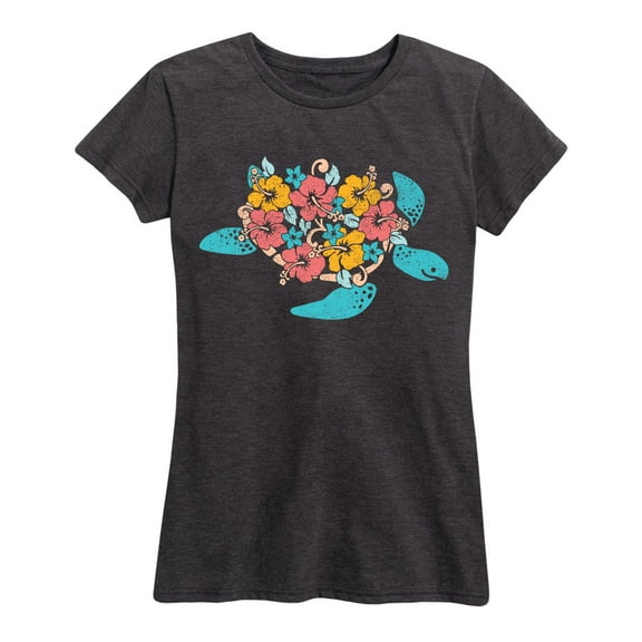 Instant Message - Tropical Flower Turtle - Women's Short Sleeve Graphic T-Shirt