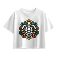 thumbnail image 1 of Instant Message - Tropical Flowers and Turtle Short Sleeve Boxy Graphic T-Shirt, 1 of 5