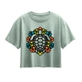 thumbnail image 1 of Instant Message - Tropical Flowers and Turtle Short Sleeve Boxy Graphic T-Shirt, 1 of 5
