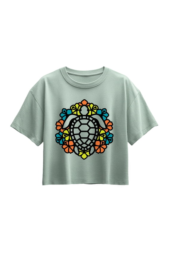 - Tropical Flowers and Turtle - Youth Girls Boxy T-Shirt