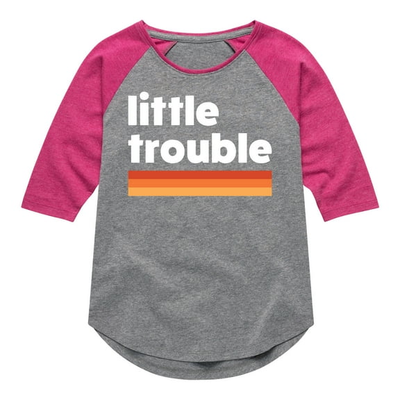 Instant Message - Trouble Little - Toddler & Youth Girls Raglan Graphic T-Shirt