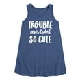 thumbnail image 1 of Instant Message - Trouble Never Looked So Cute - Toddler & Youth Girls A-line Dress, 1 of 6