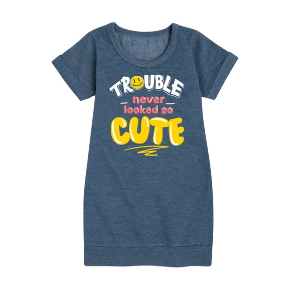 Instant Message - Trouble Never Looked So Cute - Toddler & Youth Girls Fleece Dress