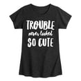 thumbnail image 1 of Instant Message - Trouble Never Looked So Cute - Toddler & Youth Girls Short Sleeve Graphic T-Shirt, 1 of 6