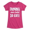 thumbnail image 1 of Instant Message - Trouble Never Looked So Cute - Toddler & Youth Girls Short Sleeve Graphic T-Shirt, 1 of 6