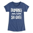 thumbnail image 1 of Instant Message - Trouble Never Looked So Cute - Toddler & Youth Girls Short Sleeve Graphic T-Shirt, 1 of 6