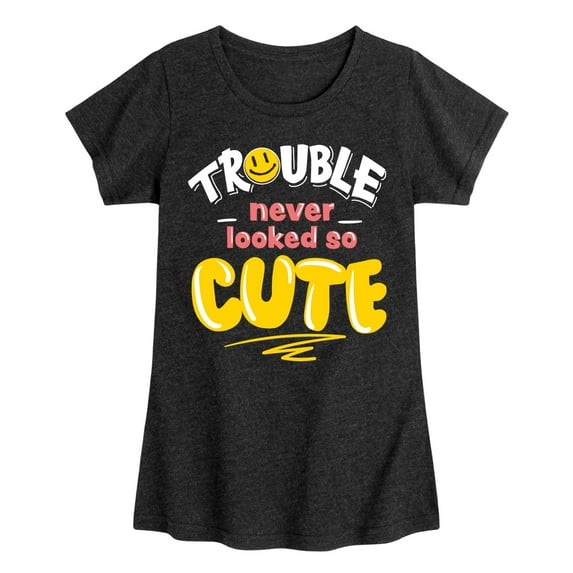 Instant Message - Trouble Never Looked So Cute - Toddler & Youth Girls Short Sleeve Graphic T-Shirt