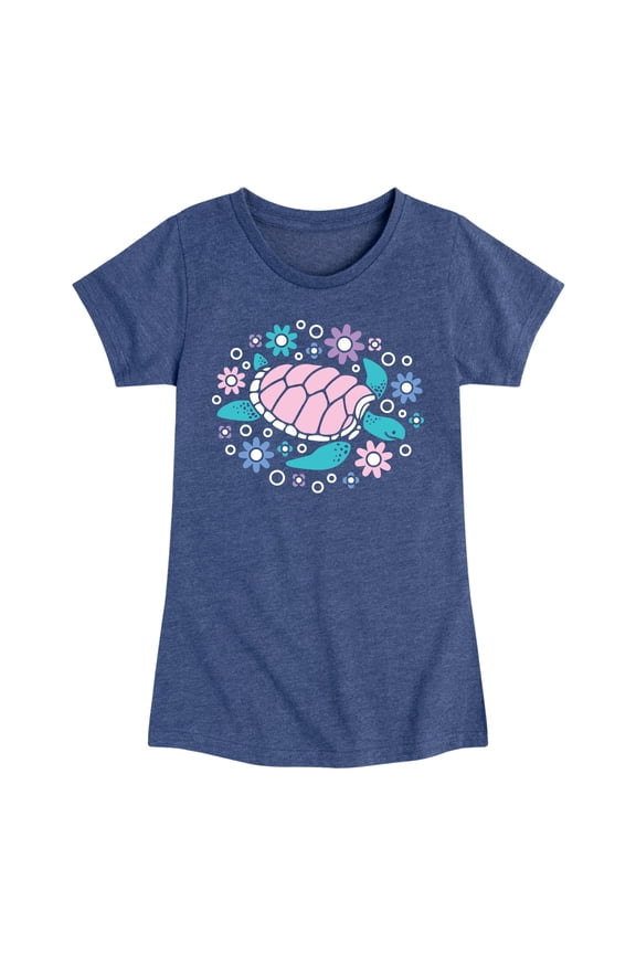 - Turtle And Flowers - Toddler & Youth Girls Short Sleeve Graphic T-Shirt