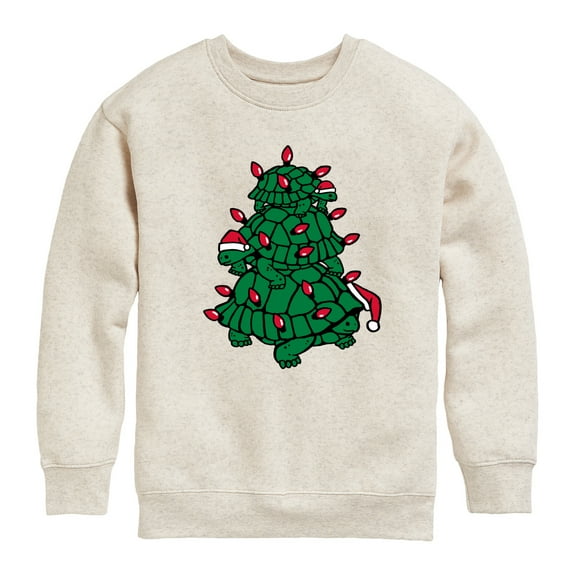 Instant Message - Turtle Tree Stack Christmas - Toddler & Youth Crewneck Fleece Sweatshirt