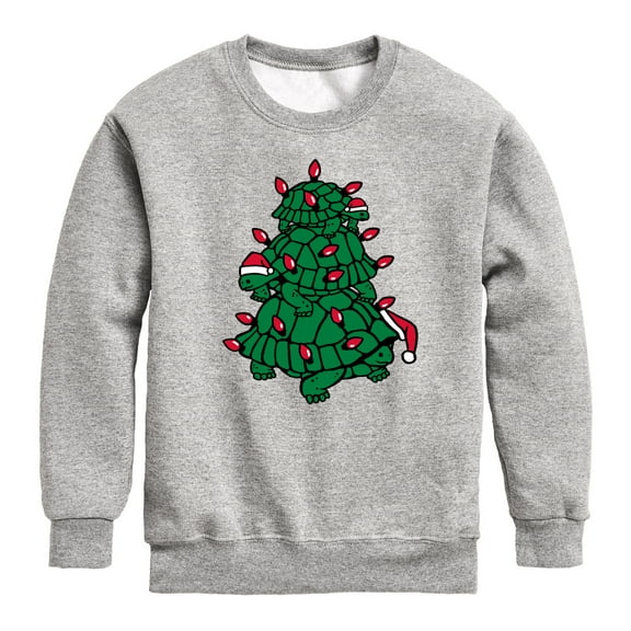 Instant Message - Turtle Tree Stack Christmas - Toddler & Youth Crewneck Fleece Sweatshirt