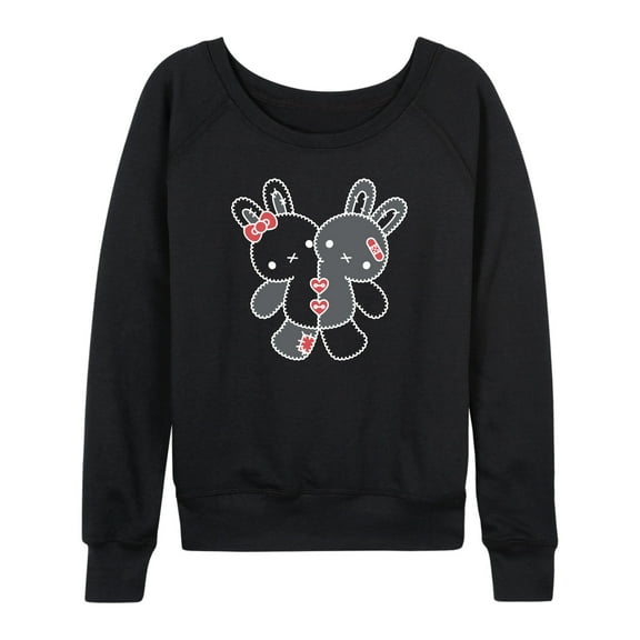 Instant Message - Two Bunnies Plushie - Women's French Terry Pullover Long Sleeve Shirt