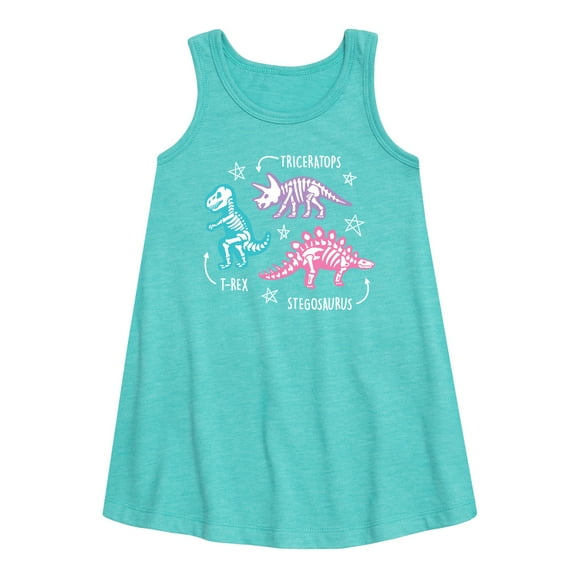 Instant Message - Type of Dinosaurs - Triceratops, T-Rex, Stegosaurus - Toddler & Youth Girls A-line Dress