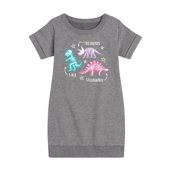 Instant Message - Type of Dinosaurs - Triceratops, T-Rex, Stegosaurus - Toddler & Youth Girls Fleece Dress
