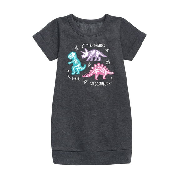 Instant Message - Type of Dinosaurs - Triceratops, T-Rex, Stegosaurus - Toddler & Youth Girls Fleece Dress