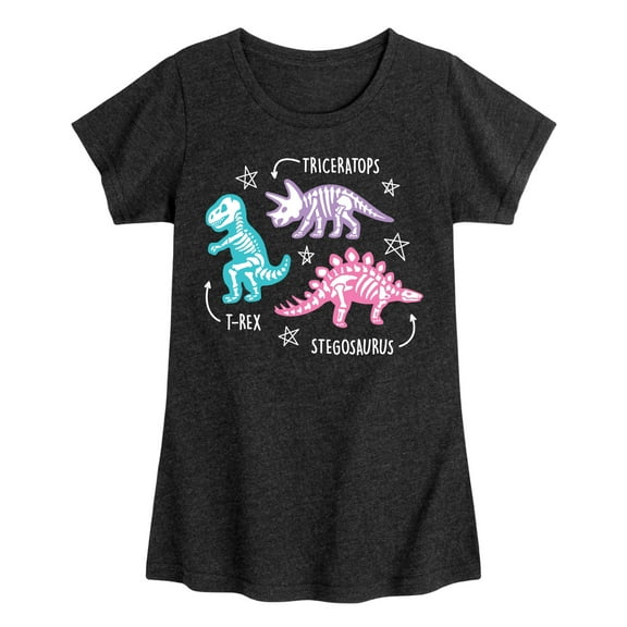 Instant Message - Type of Dinosaurs - Triceratops, T-Rex, Stegosaurus - Toddler & Youth Girls Short Sleeve Graphic T-Shirt