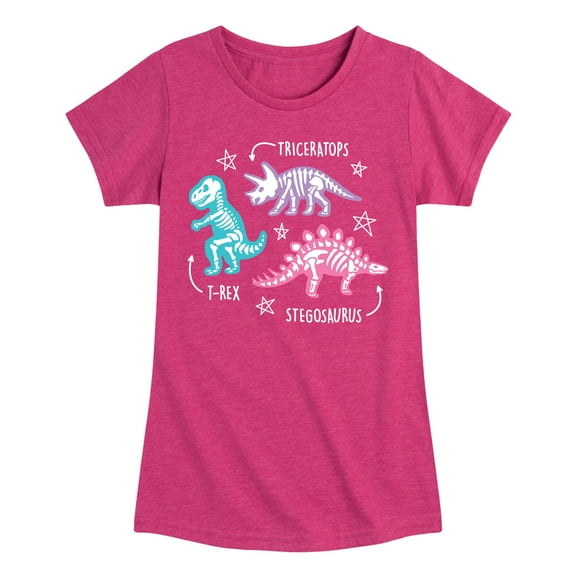 Instant Message - Type of Dinosaurs - Triceratops, T-Rex, Stegosaurus - Toddler & Youth Girls Short Sleeve Graphic T-Shirt