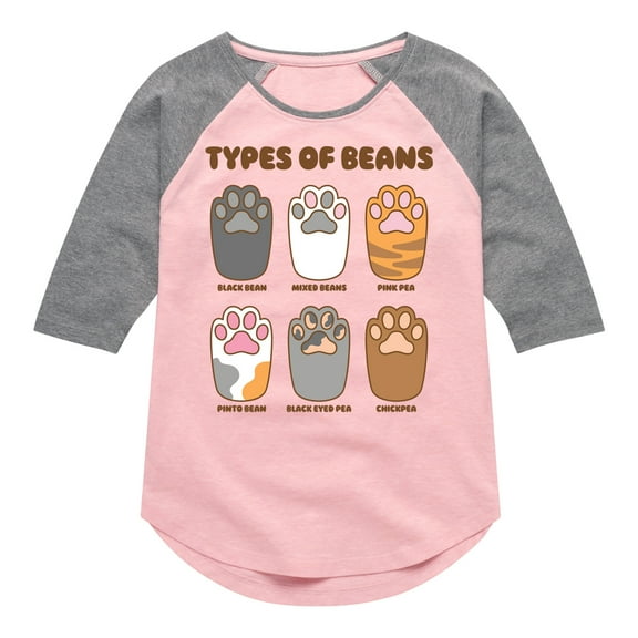 Instant Message - Types Of Cat Beans - Toddler & Youth Girls Raglan Graphic T-Shirt