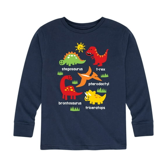 Instant Message - Types Of Dinosaurs - Kids Long Sleeve Tee