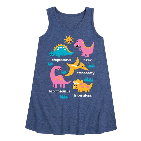 Instant Message - Types Of Dinosaurs2 - Toddler And Youth Girl's Girls A-line Dress
