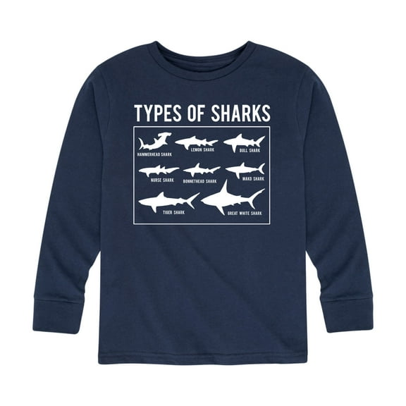 Instant Message - Types Of Sharks, White - Kids Long Sleeve Tee