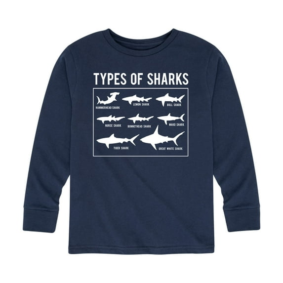 Instant Message - Types Of Sharks, White - Youth Long Sleeve Tee