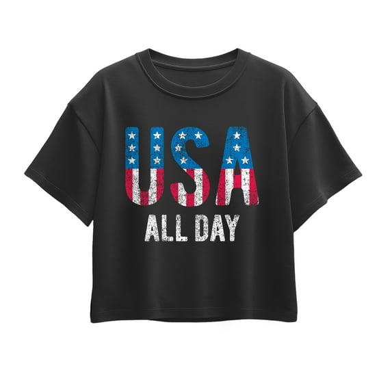 Instant Message - USA All Day Flag Fill Short Sleeve Boxy Graphic T-Shirt