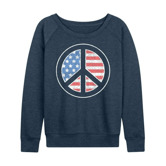 Instant Message - USA Flag Inside Peace Sign - Women's Lightweight French Terry Long Sleeve Shirt