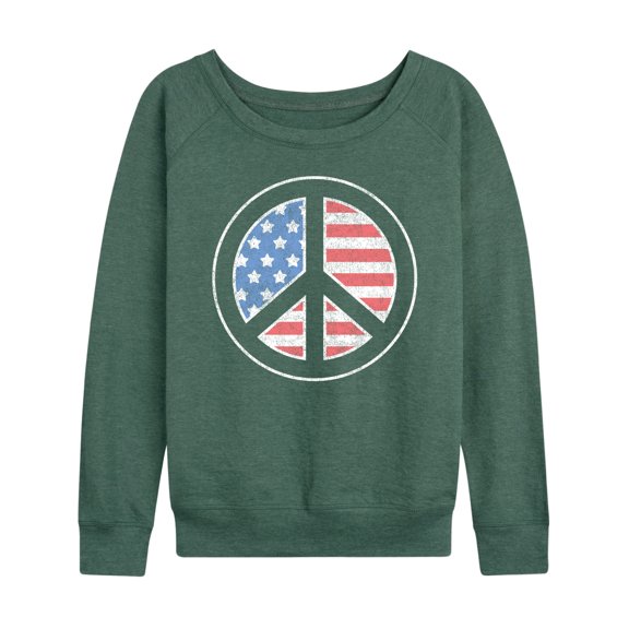 Instant Message - USA Flag Inside Peace Sign - Women's Lightweight French Terry Long Sleeve Shirt